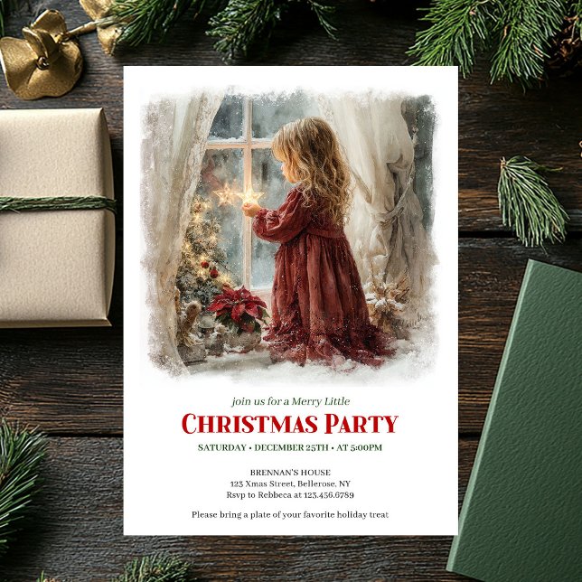 Retro Victorian Little Girl Awaiting Santa Digital Invitation (Retro Victorian Little Girl Awaiting Santa Digital Invite)