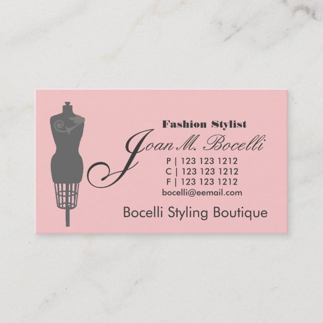 Retro Victorian Mannequin Fashion Stylist on Pink Appointment Card (Front)