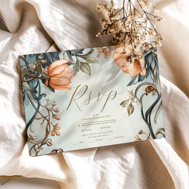 Retro Victorian Royal Floral Wedding  RSVP Card (Creator Uploaded)