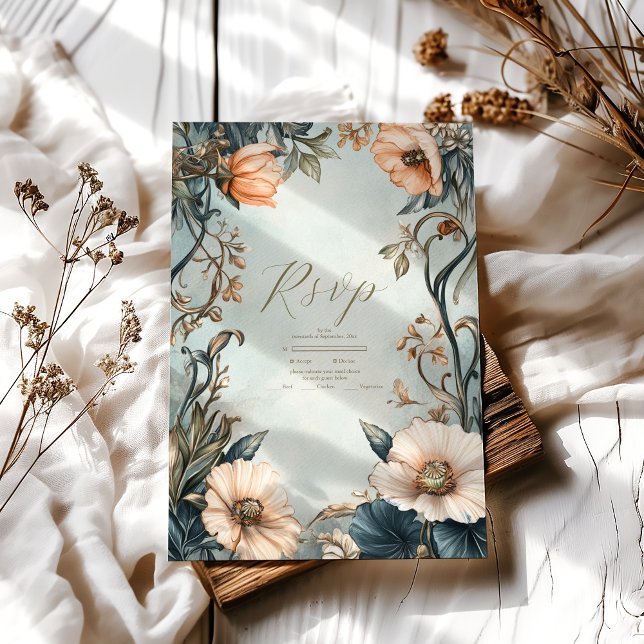 Retro Victorian Royal Floral Wedding  RSVP Card (Creator Uploaded)