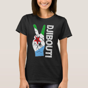 Retro Victory Two Fingers Djibouti Flag Patriotic T-Shirt