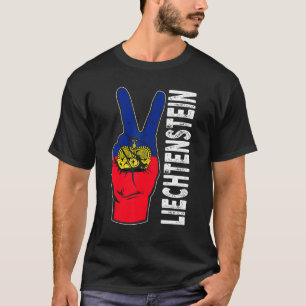 Retro Victory Two Fingers Liechtenstein Flag Patri T-Shirt