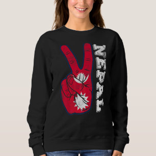 Retro Victory Two Fingers Nepal Flag Patriotic Sweatshirt