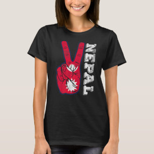 Retro Victory Two Fingers Nepal Flag Patriotic T-Shirt