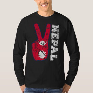 Retro Victory Two Fingers Nepal Flag Patriotic T-Shirt