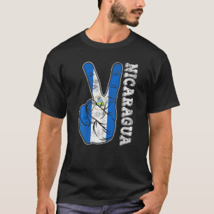 Retro Victory Two Fingers Nicaragua Flag Patriotic T-Shirt