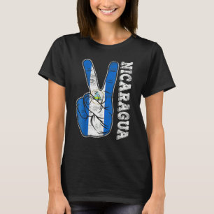 Retro Victory Two Fingers Nicaragua Flag Patriotic T-Shirt