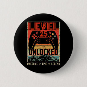 Retro Video Controller Vintage Unlocked Level 25 B 6 Cm Round Badge