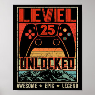 Retro Video Controller Vintage Unlocked Level 25 B Poster