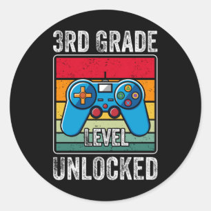 Retro Video Game 3rd Grade Level Unlocked Gift Classic Round Sticker