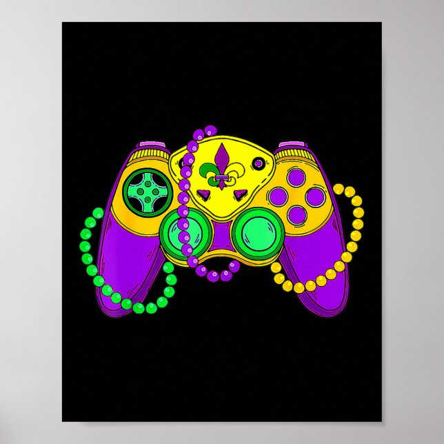 Retro Video Game Controller Hat Mardi Gras Gaming  Poster (Front)