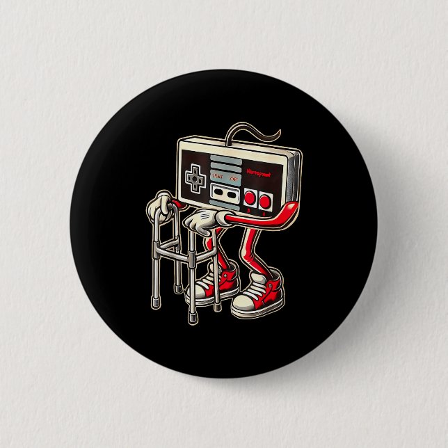 Retro Video Game Controller With Walker Funny Game 6 Cm Round Badge (Front)