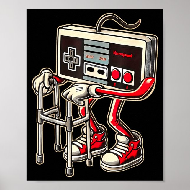 Retro Video Game Controller With Walker Funny Game Poster (Front)