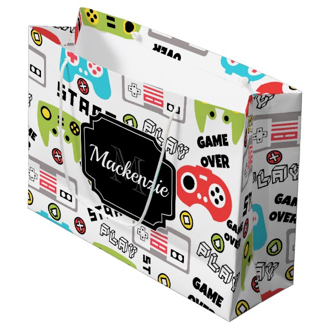 Retro Video Game Large Gift Bag (Front Angled)