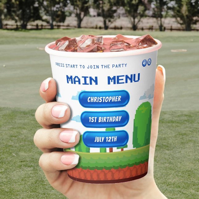 Retro Video Game Menu 1st Birthday Party Paper Cups (Creator Uploaded)
