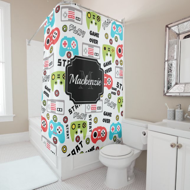 Retro Video Game Shower Curtain (In Situ)