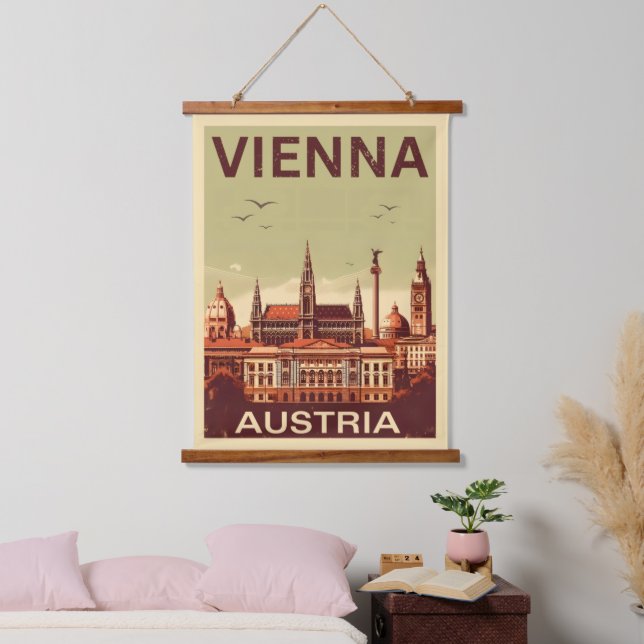 Retro Vienna city Austria skyline gifts  Hanging Tapestry (Bedroom)