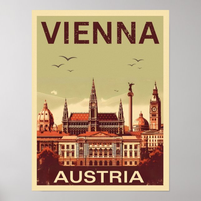 Retro Vienna city Austria skyline gifts  Poster (Front)