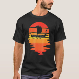 Retro Viking Ship Cool Water Sunset Ancient Nors T-Shirt