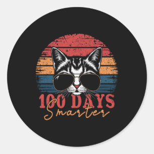 Retro Vintage 100 Days Smarter Funny Cat Sungles Classic Round Sticker