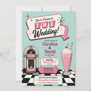 Retro Vintage 1950's Diner Chequered Floor Wedding Invitation
