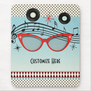 Retro Vintage 1950's Fifties Red Cat Eye Glasses Mouse Pad