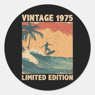 Retro Vintage 1975 Surfing Lover Limited Edition F Classic Round Sticker