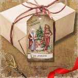 Retro Vintage 3 Generations and a Christmas Tree Gift Tags<br><div class="desc">Beautiful retro vintage illustration of an elderly woman, a young woman and a girl; a lovely scene of 3 generations decorating the Christmas tree on a retro grunge background and frame for an aged or vintage look. Design features a vintage scroll ribbon for your personalisation both in the front or...</div>