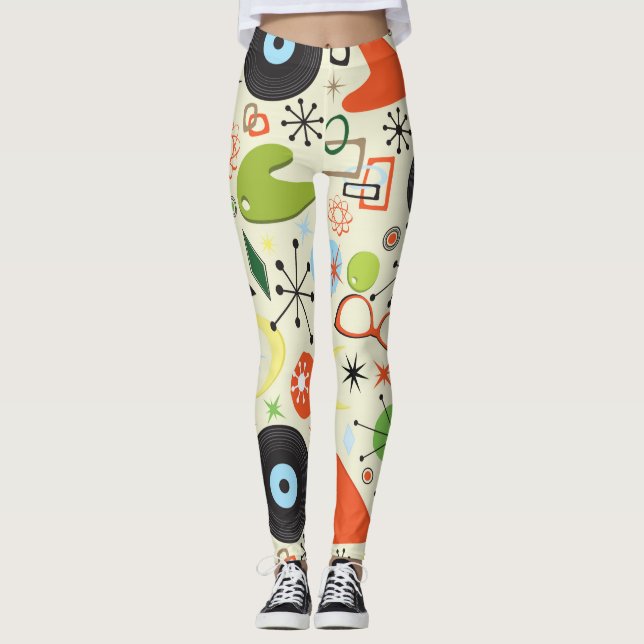 Retro Vintage 50's 1950's Style Pattern Leggings (Front)