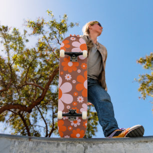 Retro Vintage 70s Daisy Orange Personalized Skateboard