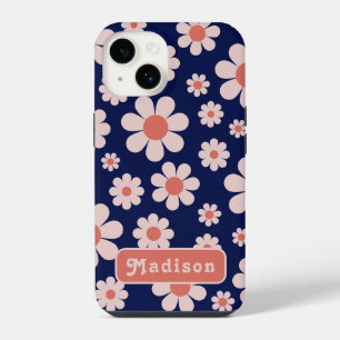 Retro Vintage 70s Daisy Pattern Groovy add Name iPhone 14 Case