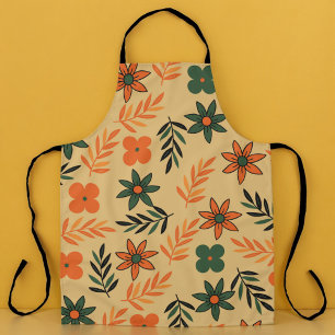 Retro Vintage 70s Floral Flower Leaves Pattern Apron