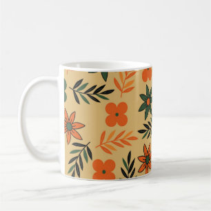 Retro Vintage 70s Floral Flower Leaves Pattern Coffee Mug