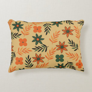 Retro Vintage 70s Floral Flower Leaves Pattern Decorative Cushion