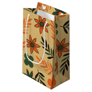 Retro Vintage 70s Floral Flower Leaves Pattern Small Gift Bag