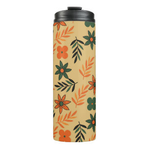Retro Vintage 70s Floral Flower Leaves Pattern Thermal Tumbler