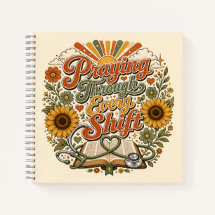 Retro Vintage 70s Floral Mustard Christian Nurse   Notebook