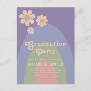 Retro Vintage 70s Pastel Colours Graduation Party Invitation Postcard