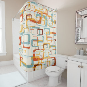 Retro Vintage 70s Pattern In Shades Of Orange Blue Shower Curtain