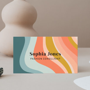 Retro Vintage 70s Rainbow Teal Orange Business Car Card