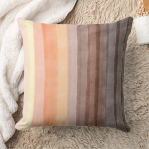 Retro vintage 70s stripes orange brown watercolor cushion