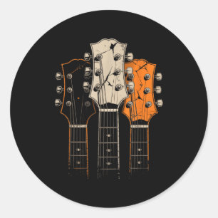 Retro Vintage 80s Silhouette Rock Music Guitar Pla Classic Round Sticker