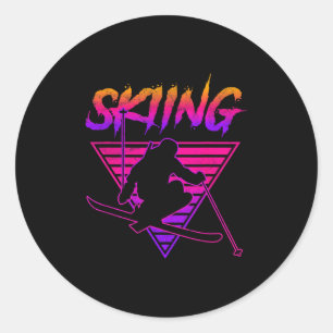 Retro Vintage 80s Ski Skiing _1 Classic Round Sticker