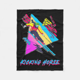 Retro Vintage 80s Skier Kicking Horse Winter Sport Fleece Blanket