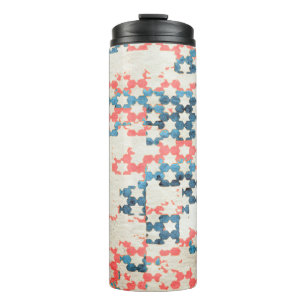 retro vintage abstract patchwork background on gru thermal tumbler