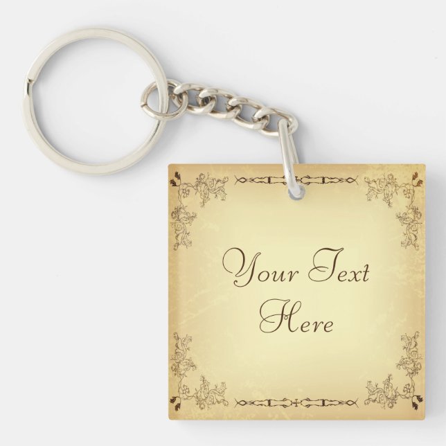 Retro Vintage Aged Paper Key Ring (Front)