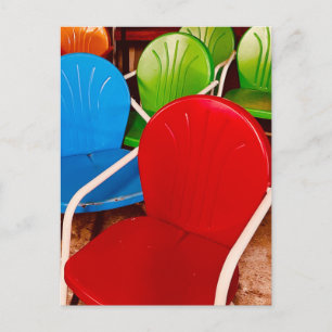 Retro Vintage Aluminum Bright Color Chairs Postcard