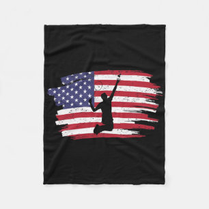 Retro Vintage American Flag Badminton 4th Of July Fleece Blanket