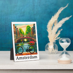 Retro Vintage Amsterdam Holland Canal City Travel Plaque