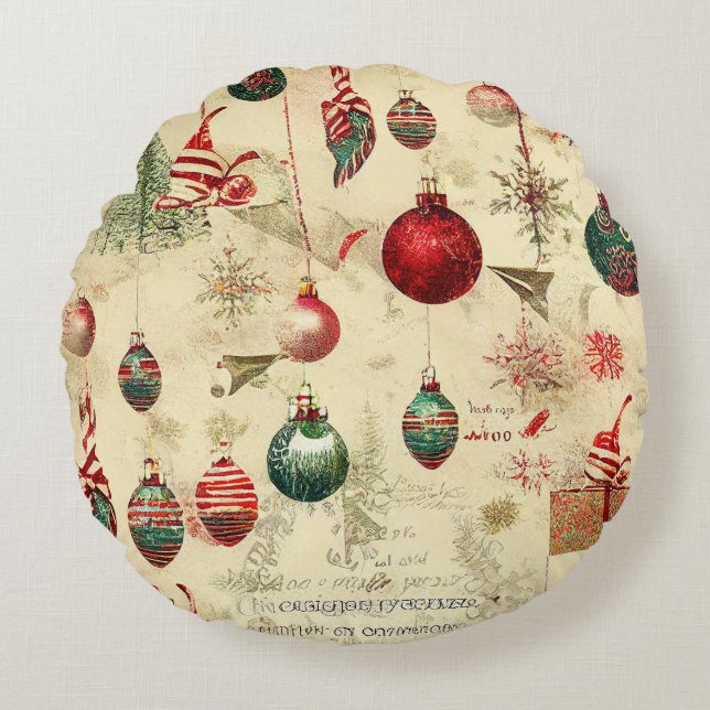 Retro Vintage Antique Christmas Ornaments  Round Cushion (Front)